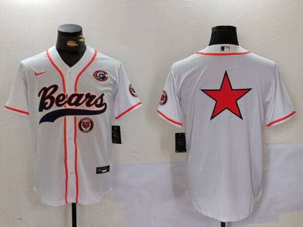 Men's Chicago Bears White Team Big Logo With Patch Cool Base Stitched Baseball Jerseys