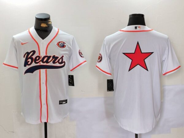 Men's Chicago Bears White Team Big Logo With Patch Cool Base Stitched Baseball Jerseys