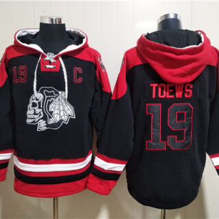 Men's Chicago Blackhawks #19 Jonathan Toews Black Ageless Must-Have Lace-Up Pullover Hoodie