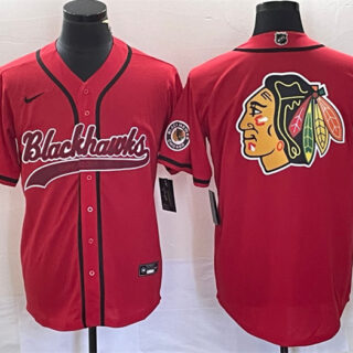 Men's Chicago Blackhawks Red Team Big Logo Cool Base Stitched Baseball Jersey