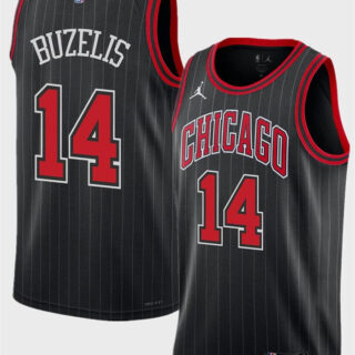 Men's Chicago Bulls #14 Matas Buzelis Black 2024 Draft Statement Edition Stitched Basketball Jersey