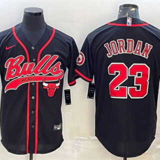 Men's Chicago Bulls #23 Michael Jordan Black Cool Base Stitched Baseball JerseyS