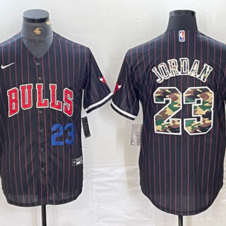 Men's Chicago Bulls #23 Michael Jordan Gray Camo Cool Base Stitched Baseball Jersey 1