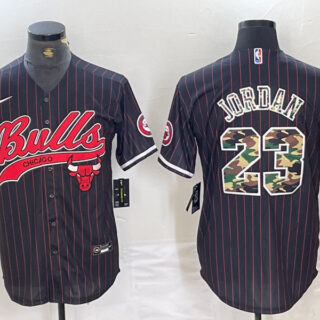 Men's Chicago Bulls #23 Michael Jordan Gray Camo Cool Base Stitched Baseball Jersey 2