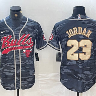 Men's Chicago Bulls #23 Michael Jordan Gray Camo Cool Base Stitched Baseball Jerseys