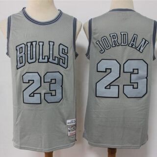 Men's Chicago Bulls #23 Michael Jordan Grey Throwback Stitched Basketball Jersey