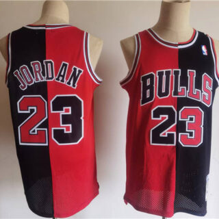 Men's Chicago Bulls #23 Michael Jordan Red Black Split Throwback Stitched Jersey