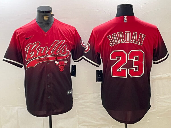Men's Chicago Bulls #23 Michael Jordan Red Black With Patch Cool Base Stitched Baseball Jerseys