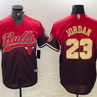 Men's Chicago Bulls #23 Michael Jordan Red Black With Patch Cool Base Stitched Baseball Jerseys