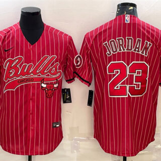 Men's Chicago Bulls #23 Michael Jordan Red Cool Base Stitched Baseball Jersey