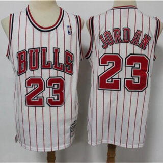 Men's Chicago Bulls #23 Michael Jordan White Red Stripes 1996-97 Throwback Stitched Jersey
