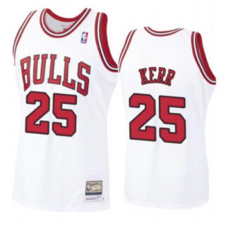 Men's Chicago Bulls #25 Steve Kerr White Throwback Stitched Jersey
