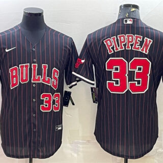 Men's Chicago Bulls #33 Scottie Pippen Black Cool Base Stitched Baseball Jersey