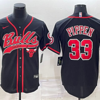 Men's Chicago Bulls #33 Scottie Pippen Black With Patch Cool Base Stitched Baseball Jersey