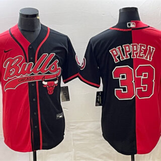 Men's Chicago Bulls #33 Scottie Pippen Red Black Split Cool Base Stitched Baseball Jersey