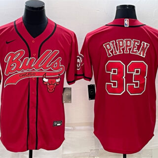 Men's Chicago Bulls #33 Scottie Pippen Red With Patch Cool Base Stitched Baseball Jersey