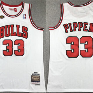 Men's Chicago Bulls #33 Scottie Pippen White 1997-98 Stitched Basketball Jersey