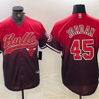 Men's Chicago Bulls #45 Michael Jordan Red Black With Patch Cool Base Stitched Baseball jerseys