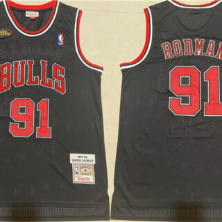 Men's Chicago Bulls #91 Dennis Rodman 1997-98 Black Throwback Stitched Jersey