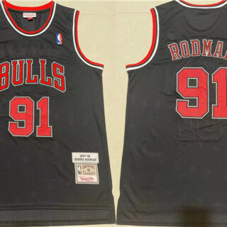 Men's Chicago Bulls #91 Dennis Rodman Black 1997-98 Throwback Stitched Jersey