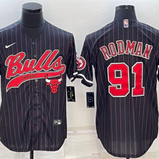 Men's Chicago Bulls #91 Dennis Rodman Black Cool Base Stitched Baseball Jersey