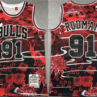 Men's Chicago Bulls #91 Dennis Rodman Black Red Stitched Jersey