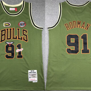 Men's Chicago Bulls #91 Dennis Rodman Green 1997-98 Throwback Stitched Basketball Jersey