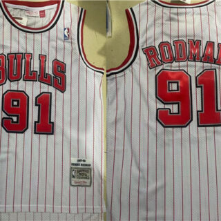 Men's Chicago Bulls #91 Dennis Rodman White Stitched Jersey