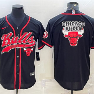 Men's Chicago Bulls Black Team Big Logo Cool Base Stitched Baseball JerseyS