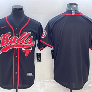 Men's Chicago Bulls Blank Black Cool Base Stitched Baseball JerseyS