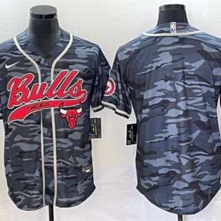 Men's Chicago Bulls Blank Gray Camo Cool Base Stitched Baseball Jersey