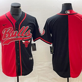 Men's Chicago Bulls Blank Red Black Split Cool Base Stitched Baseball Jersey