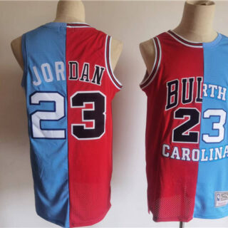 Men's Chicago Bulls North Carolina #23 Michael Jordan White Blue Split Throwback Stitched Jersey