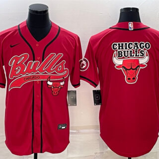 Men's Chicago Bulls Red Team Big Logo Cool Base Stitched Baseball Jersey