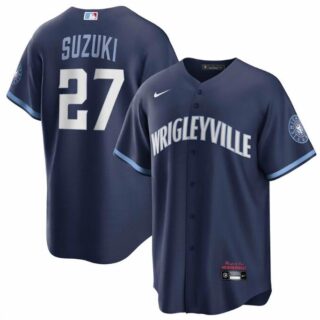 Men's Chicago Cubs #27 Seiya Suzuki Navy City Connect Cool Base Stitched Baseball Jersey