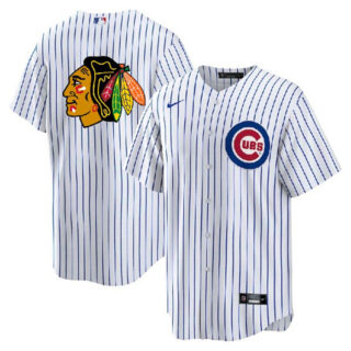 Men's Chicago Cubs & Blackhawks White Cool Base Stitched Baseball Jersey