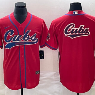 Men's Chicago Cubs Red Team Big Logo Cool Base Stitched Jersey