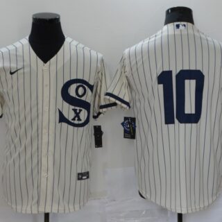 Men's Chicago White Sox #10 Yoan Moncada 2021 Cream Field of Dreams Cool Base Stitched Nike Jersey