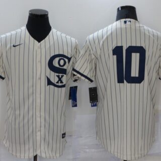 Men's Chicago White Sox #10 Yoan Moncada 2021 Cream Navy Field of Dreams Flex Base Stitched Jersey