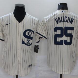 Men's Chicago White Sox #25 Andrew Vaughn 2021 Cream Navy Field of Dreams Name Flex Base Stitched Jersey