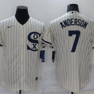 Men's Chicago White Sox #7 Tim Anderson 2021 Cream Navy Field of Dreams Name Flex Base Stitched Jersey