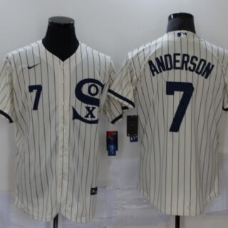 Men's Chicago White Sox #7 Tim Anderson 2021 Cream Navy Field of Dreams Number Flex Base Stitched Jersey