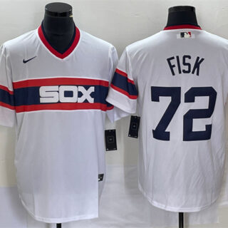 Men's Chicago White Sox #72 Carlton Fisk White Cool Base Stitched Jersey