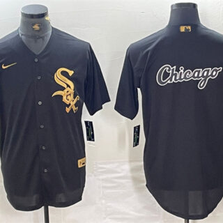 Men's Chicago White Sox Black Team Big Logo Cool Base Stitched Jersey