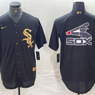 Men's Chicago White Sox Black Team Big Logo Cool Base Stitched Jersey 1