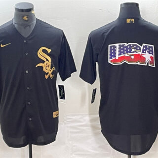 Men's Chicago White Sox Black Team Big Logo Cool Base Stitched Jersey 2