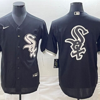 Men's Chicago White Sox Black Team Big Logo Cool Base Stitched JerseyS