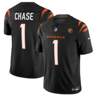 Men's Cincinnati Bengals #1 Ja'Marr Chase Black 2023 F.U.S.E. With John Madden Patch Vapor Limited Stitched Football Jersey
