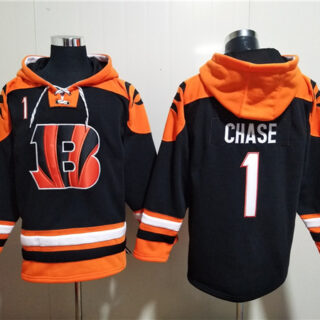 Men's Cincinnati Bengals #1 Ja'Marr Chase Orange Black Ageless Must-Have Lace-Up Pullover Hoodie