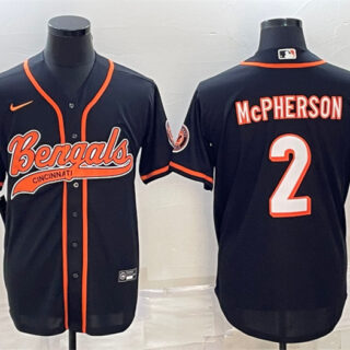 Men's Cincinnati Bengals #2 Evan McPherson Black With Patch Cool Base Stitched Baseball Jersey